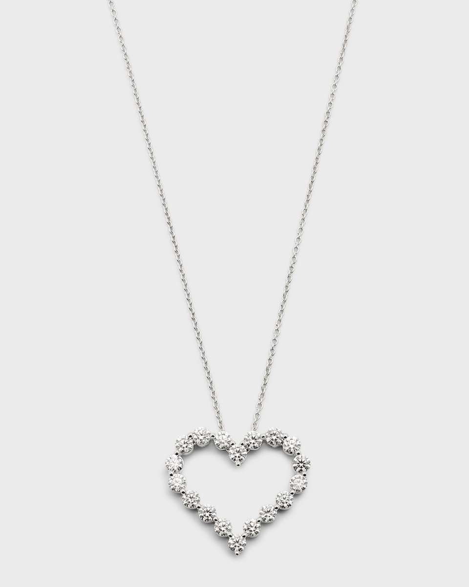 18K White Gold Round Diamond Heart Pendant Necklace, 18"L, 2.0tcw, 18" Chain; 0.87" x 1" Heart